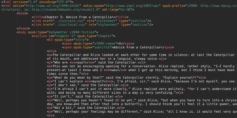 The source code for an ebook.